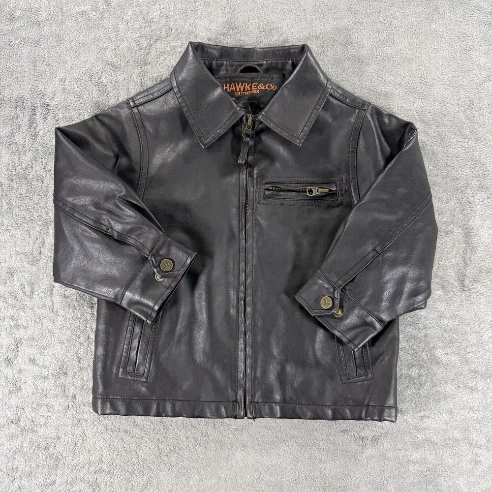 Hawke & Co Bomber Jacket Black Faux Leather Moto Retro Biker Boys Size 3T